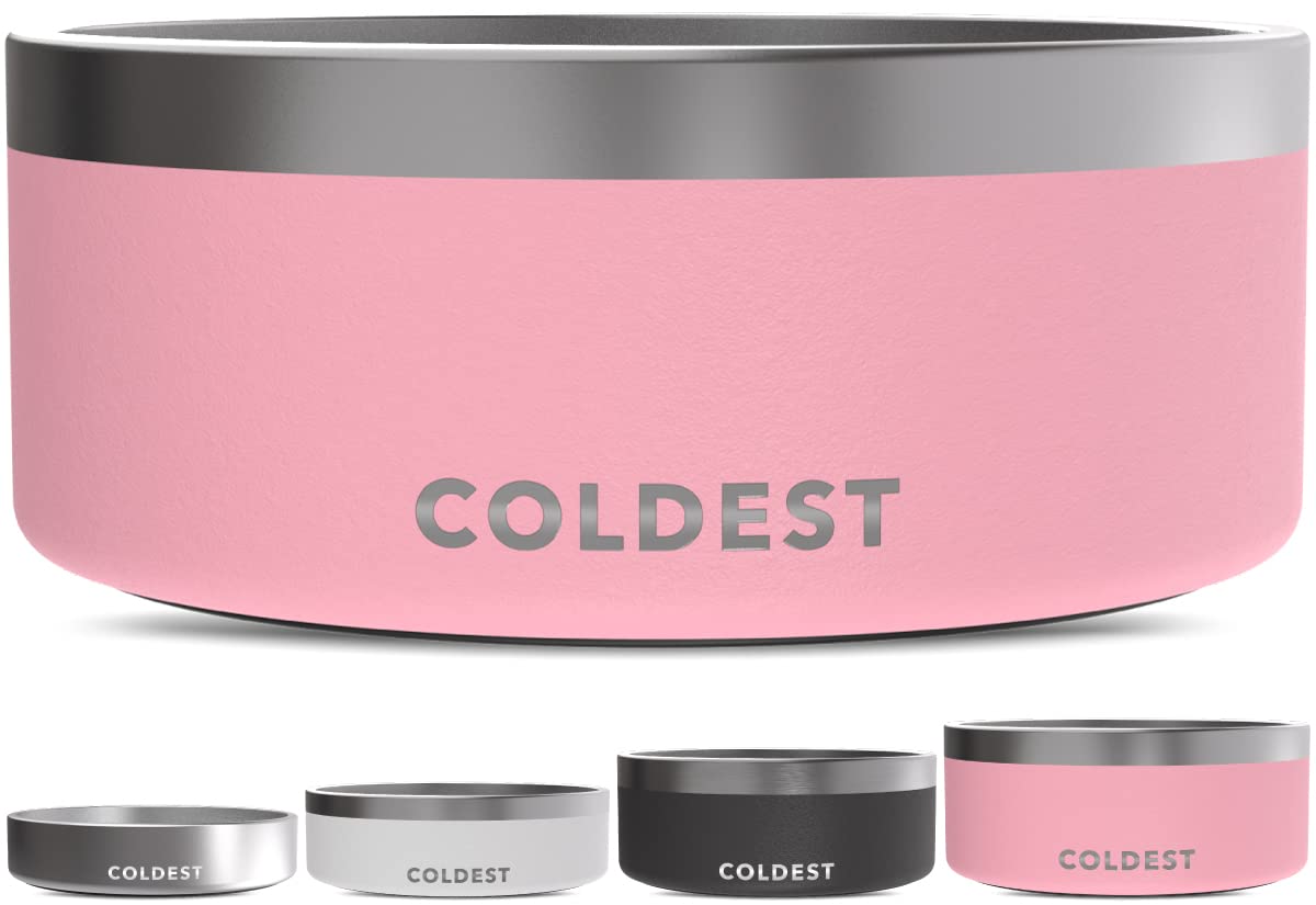 Coldest Water dog bowl with true triple-wall insulation keeps water cool for long sessions.