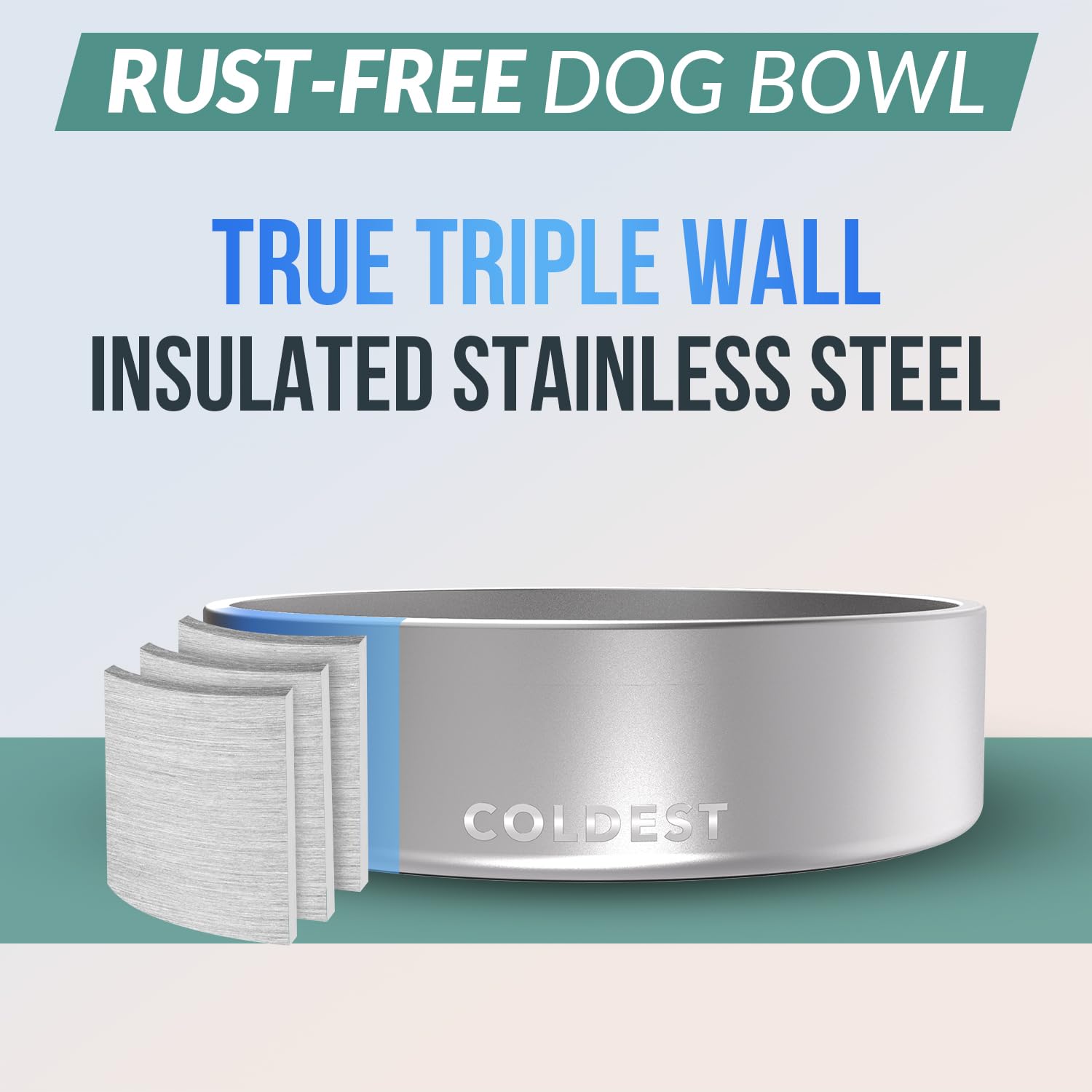 The Coldest Water bowl features triple-layer insulation for temperature stability.