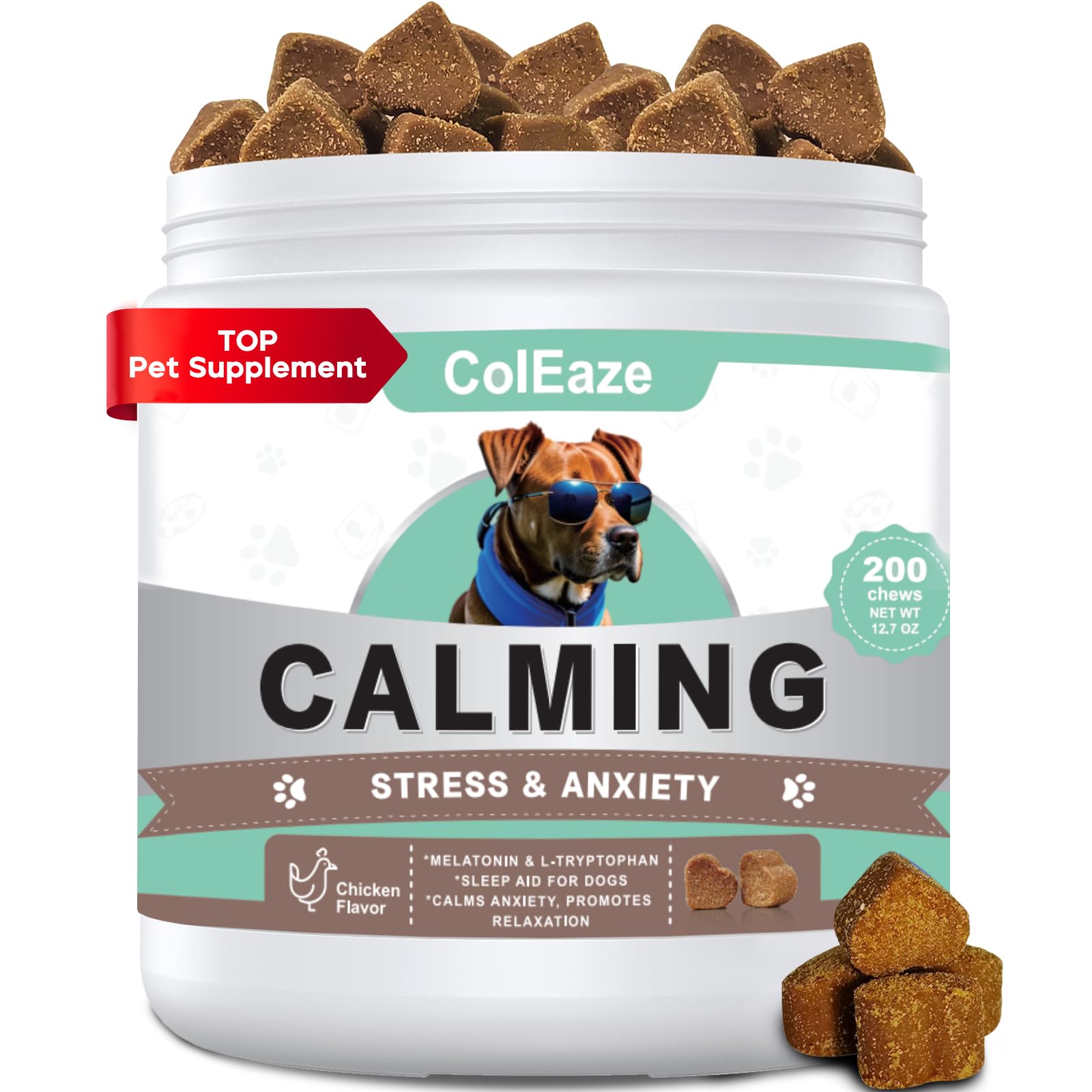 ColEaze calming chews bottle for dogs promotes daily calmness.