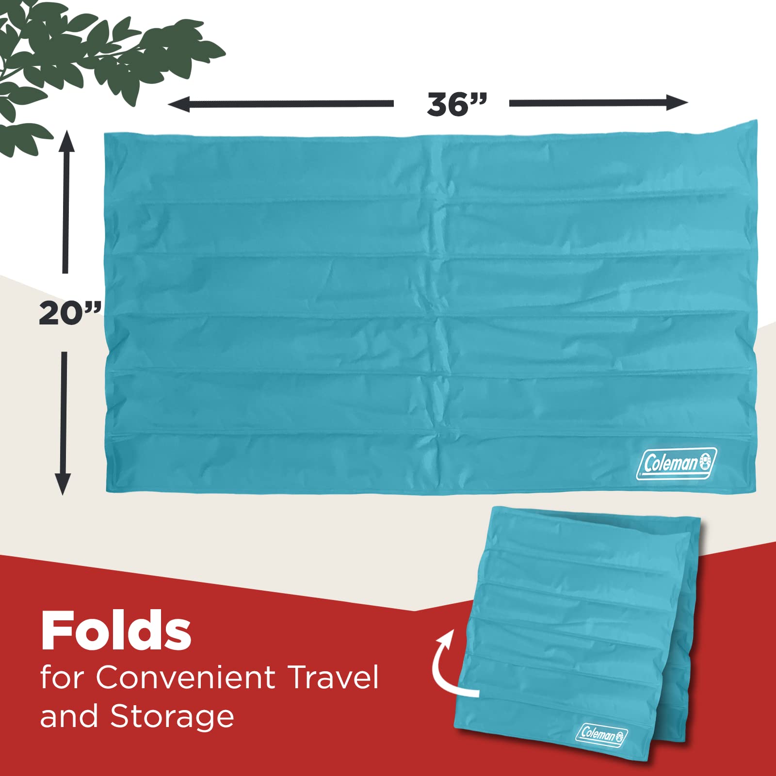 Coleman Comfort Cooling Gel Pet Pad showing 36x20 dimensions for large pets.
