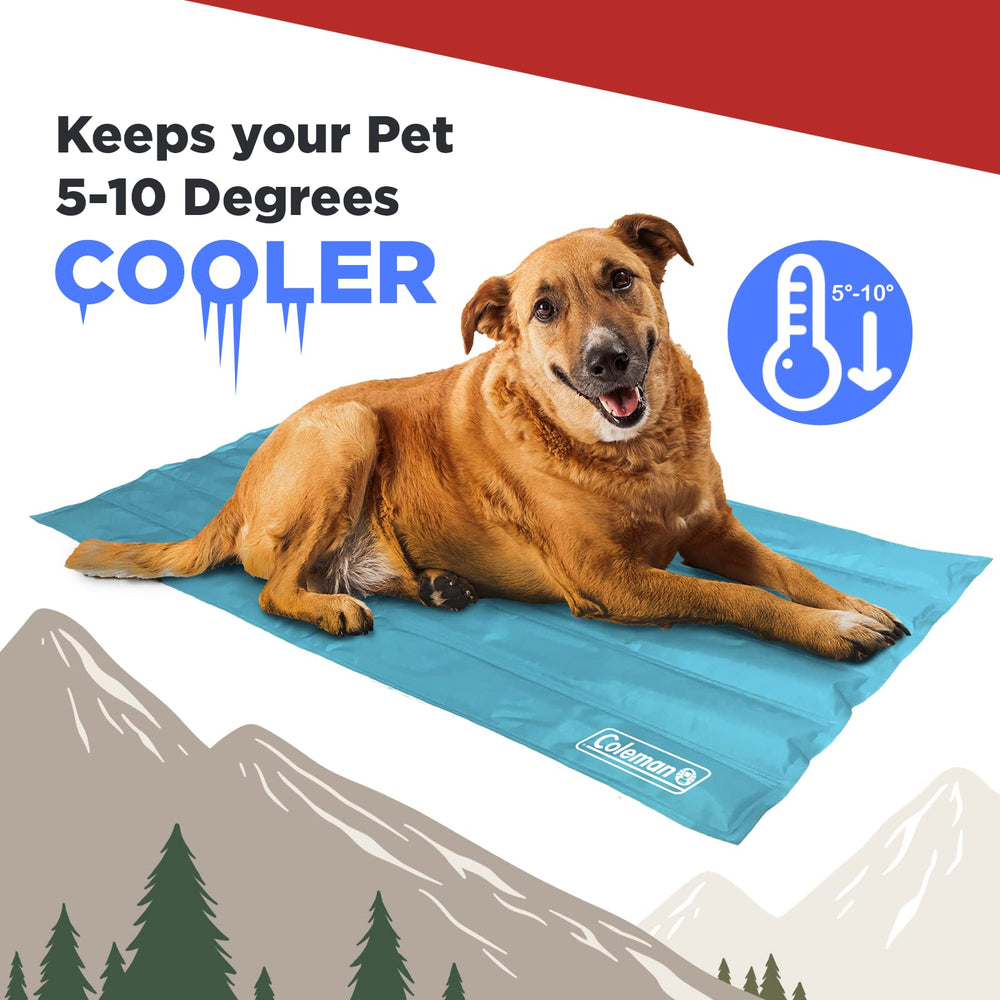 Coleman Comfort Cooling Gel Pet Pad with a resting dog after cooling session.