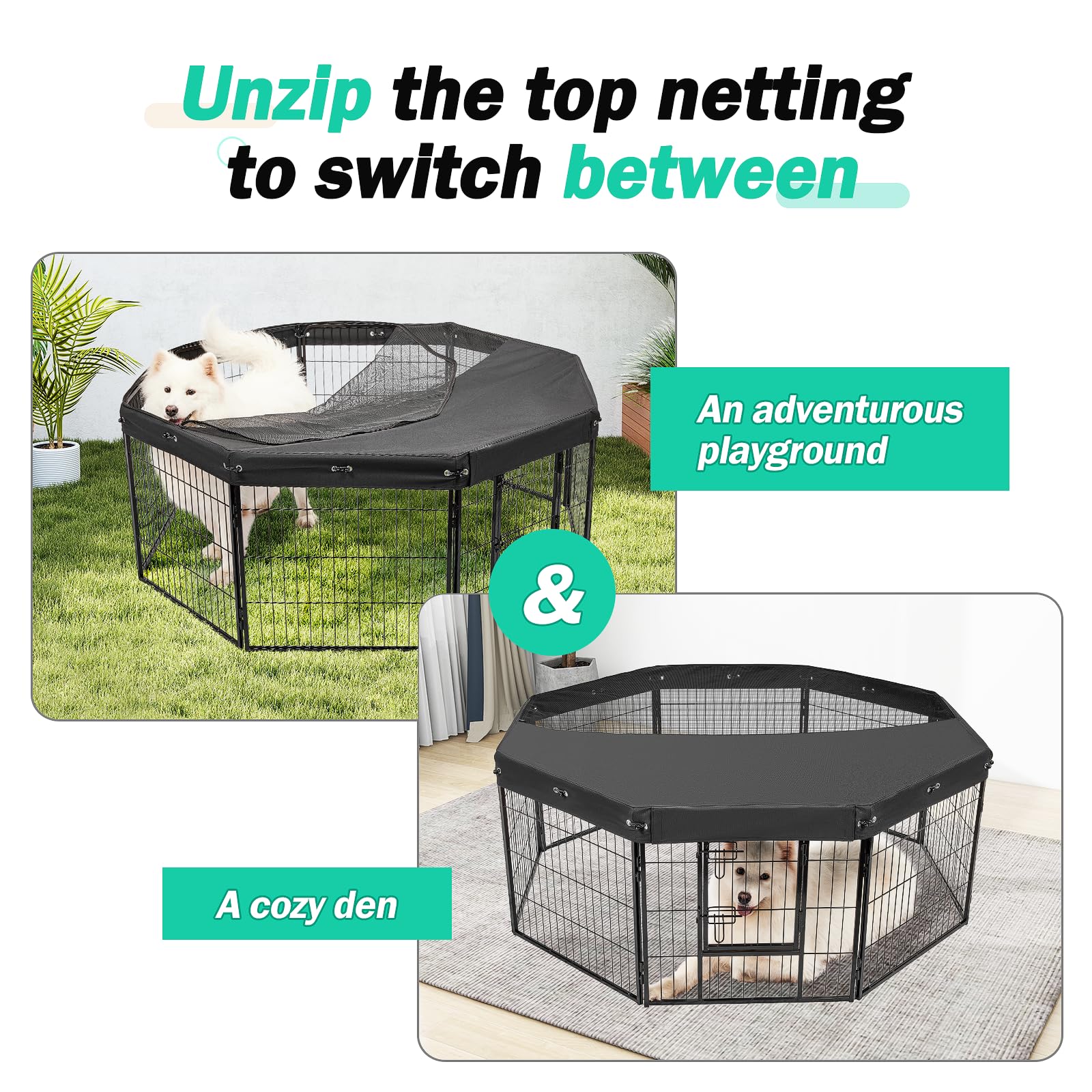 Colewin dog playpen cover escape-proof attachment shows secure enclosure during playtime
