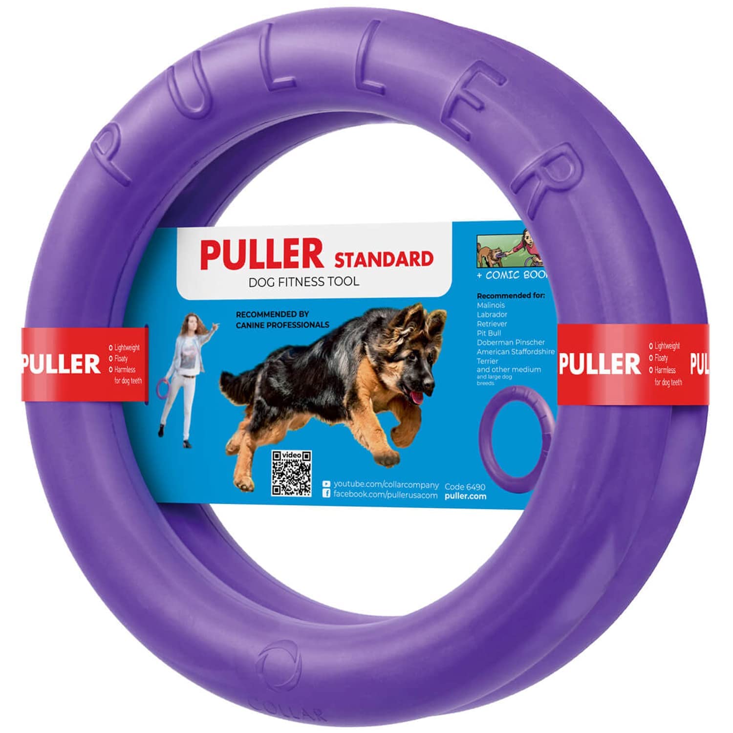 COLLAR PULLER outdoor dog ring toy closeup shows soft, safe material for chewing.