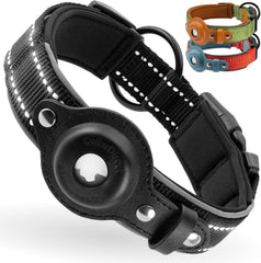 CollarDirect AirTag dog collar front view in black, XL 20-24 inches for reliable tracking.