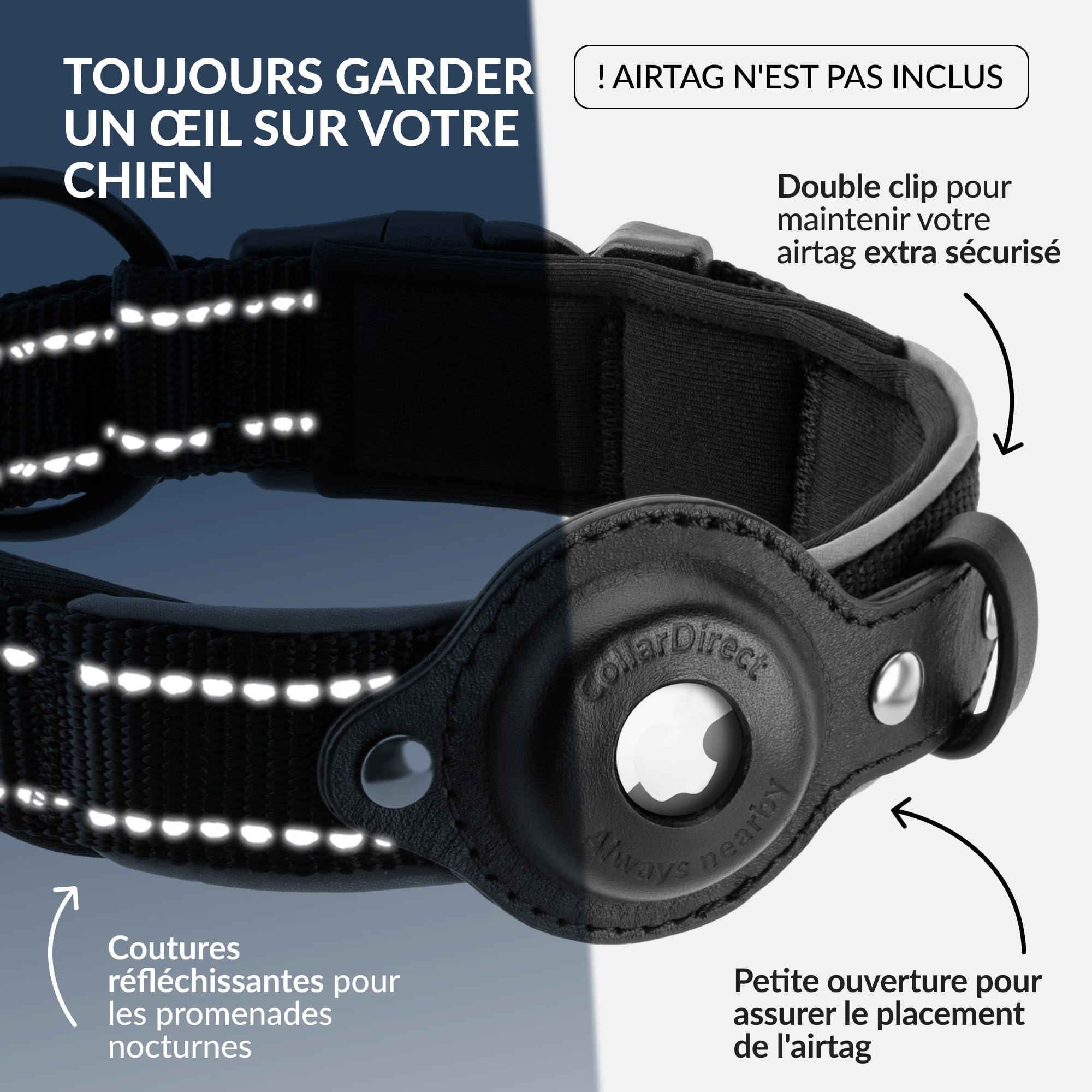 CollarDirect AirTag dog collar interior neoprene lining for soft comfort.