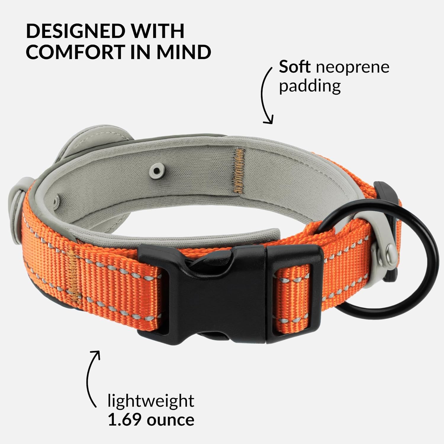 CollarDirect AirTag collar features a one-click button for quick leash attachment