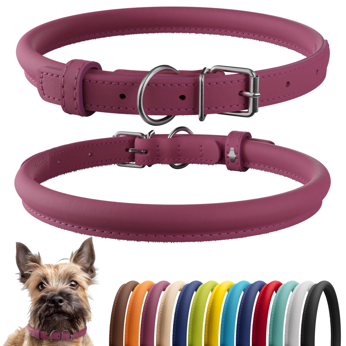 CollarDirect collar de cuero enrollado para perro, suave y evita enredos