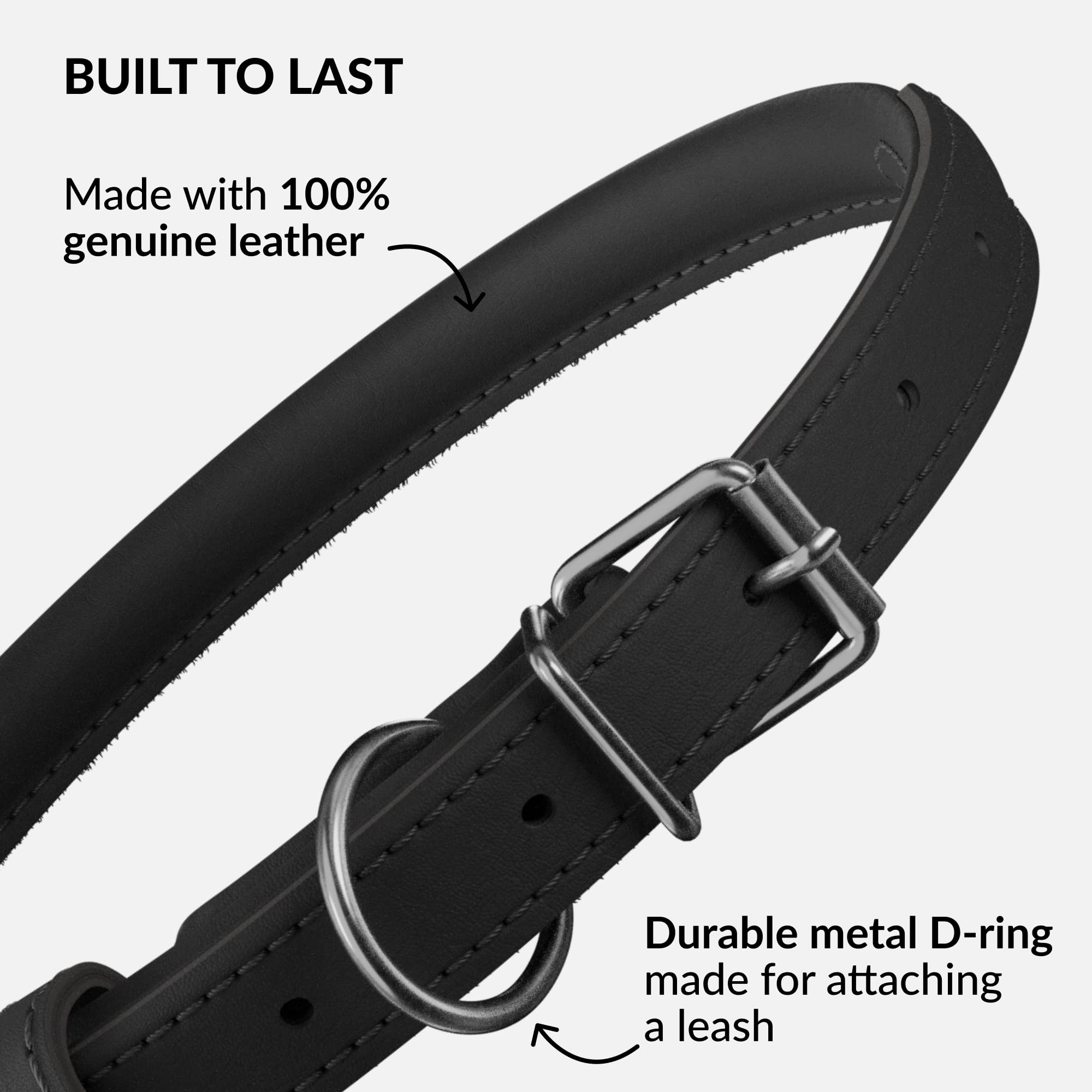 CollarDirect cuero rodado negro, diseño cómodo para uso diario.