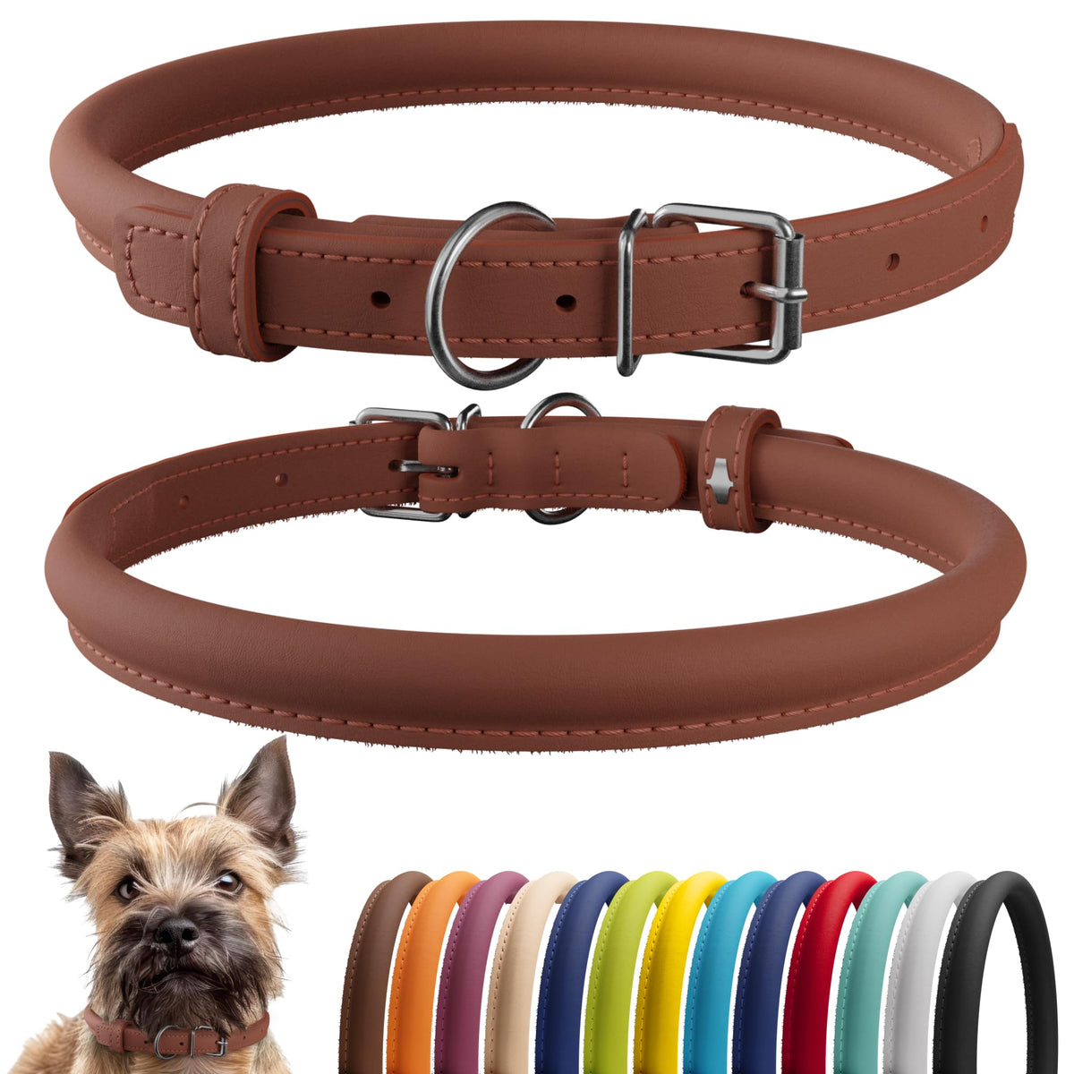 CollarDirect collar de cuero enrollado canela suave, cómodo y ligero para uso diario.