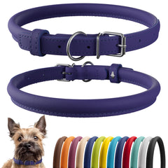 CollarDirect collar enrollado de cuero morado suave para pelo largo y comodidad diaria.