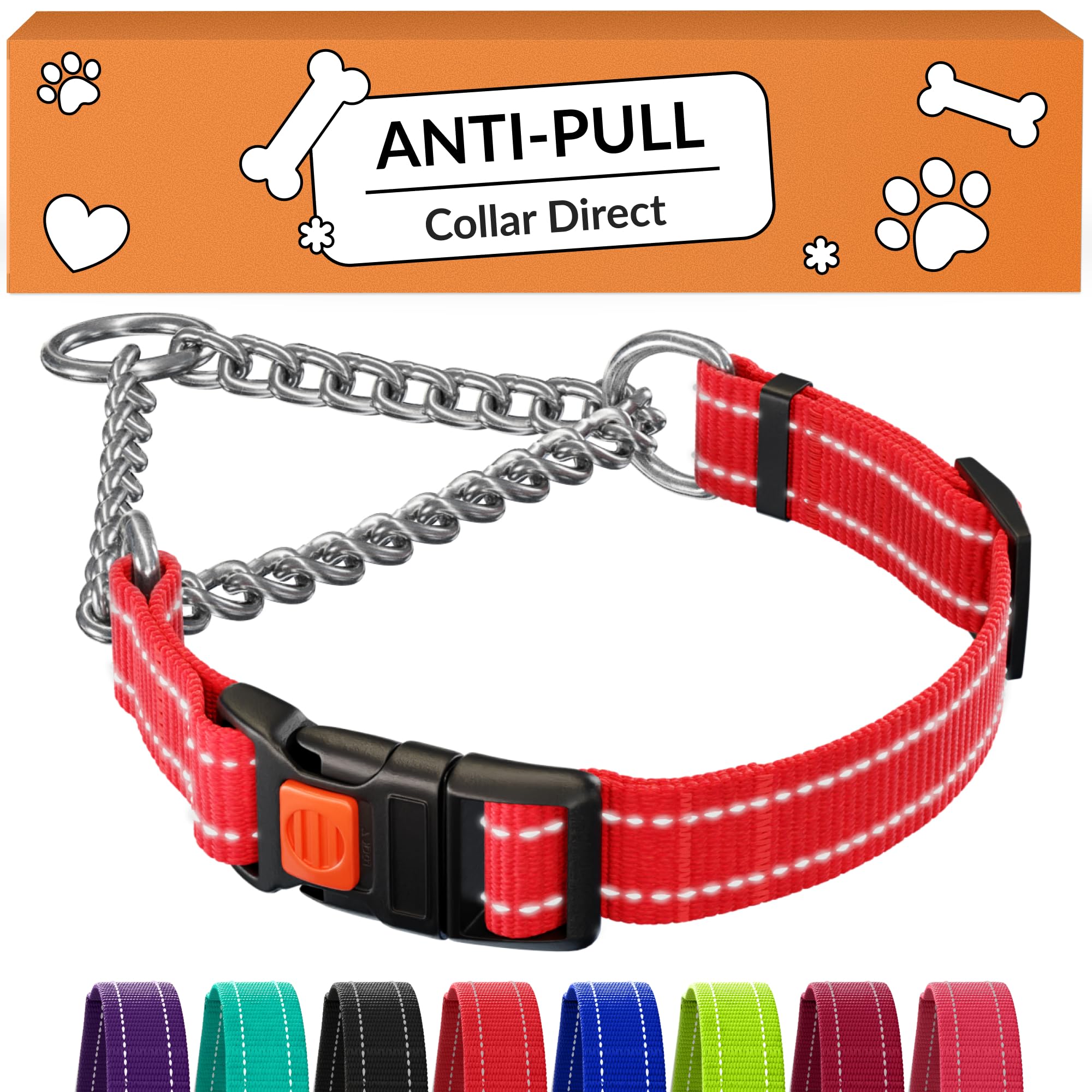 CollarDirect Martingale con cadena de acero inoxidable para perros, duradero.