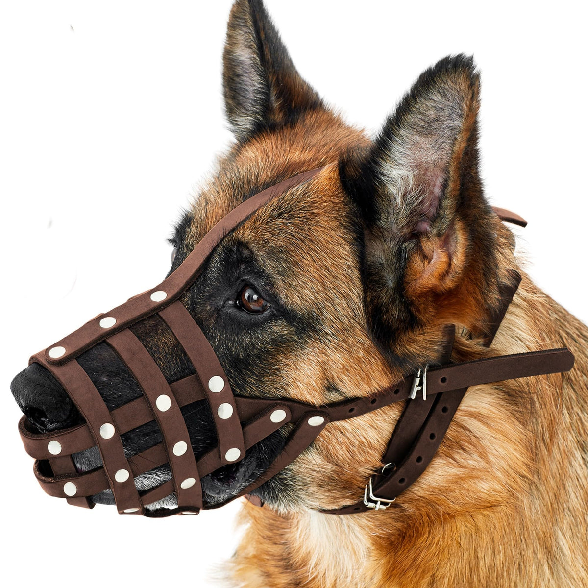 CollarDirect dog muzzle chestnut-brown leather basket for comfortable daily wear