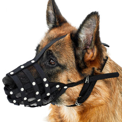 CollarDirect dog muzzle leather basket with adjustable straps for secure fit.
