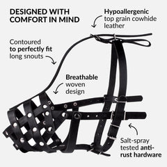 CollarDirect muzzle size guide for medium and large breeds with precise A and B measurements.