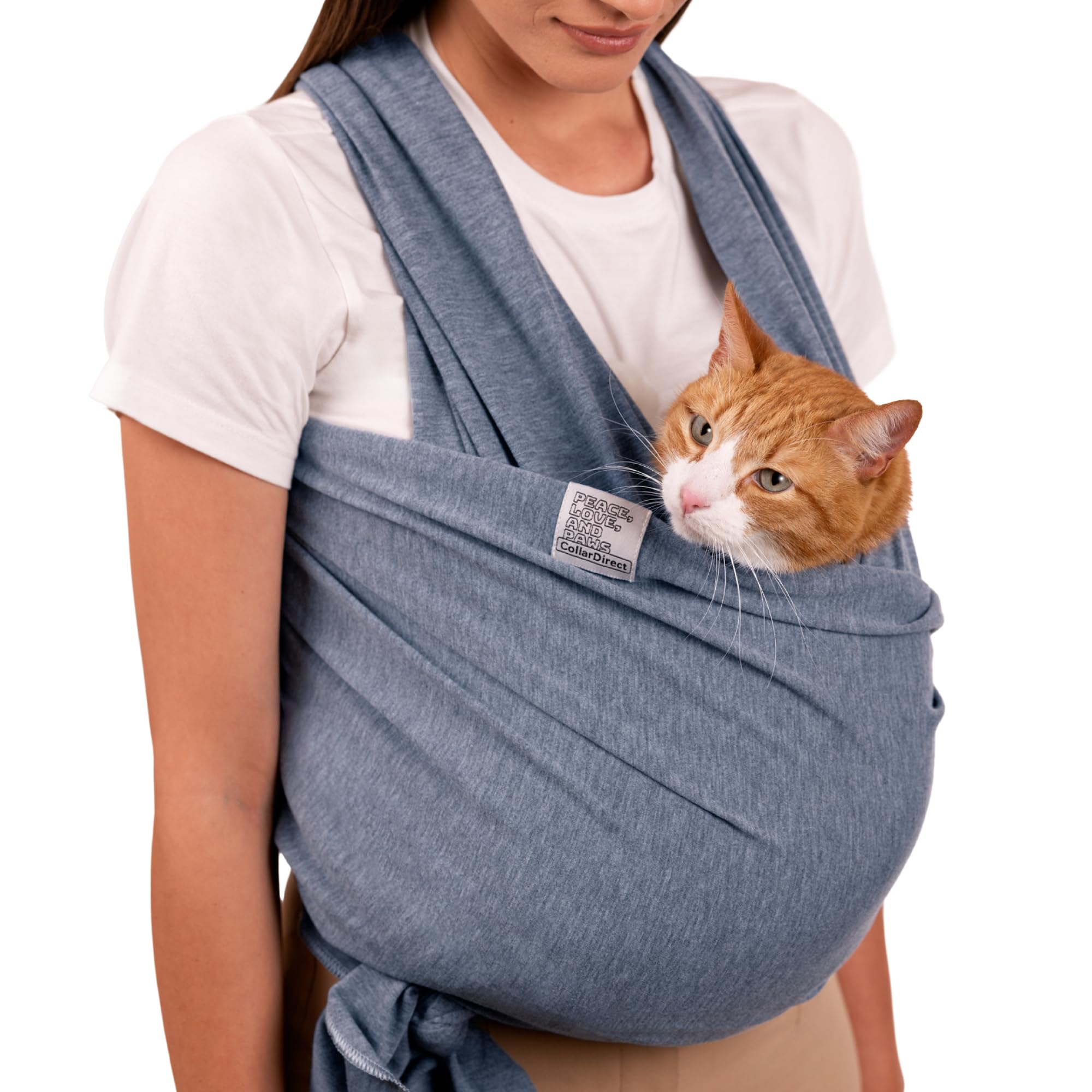 CollarDirect dog sling gray fabric shows a lightweight hands-free carry for small dogs.