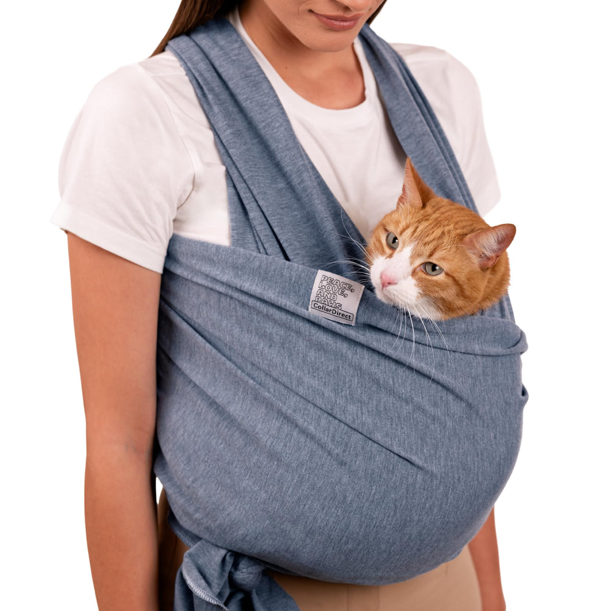 CollarDirect dog sling gray fabric shows a lightweight hands-free carry for small dogs.
