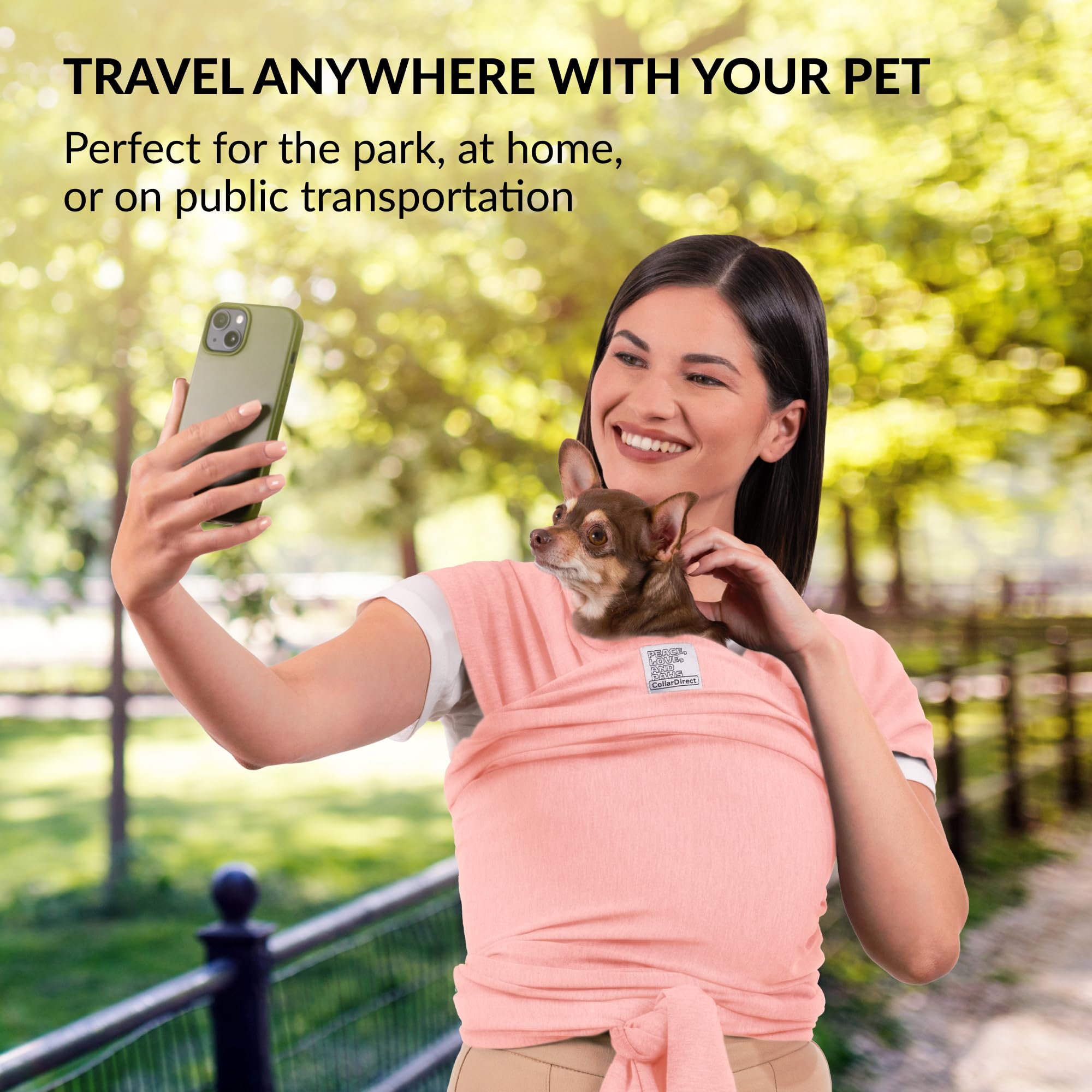 CollarDirect dog sling green offers cozy support while you stroll.
