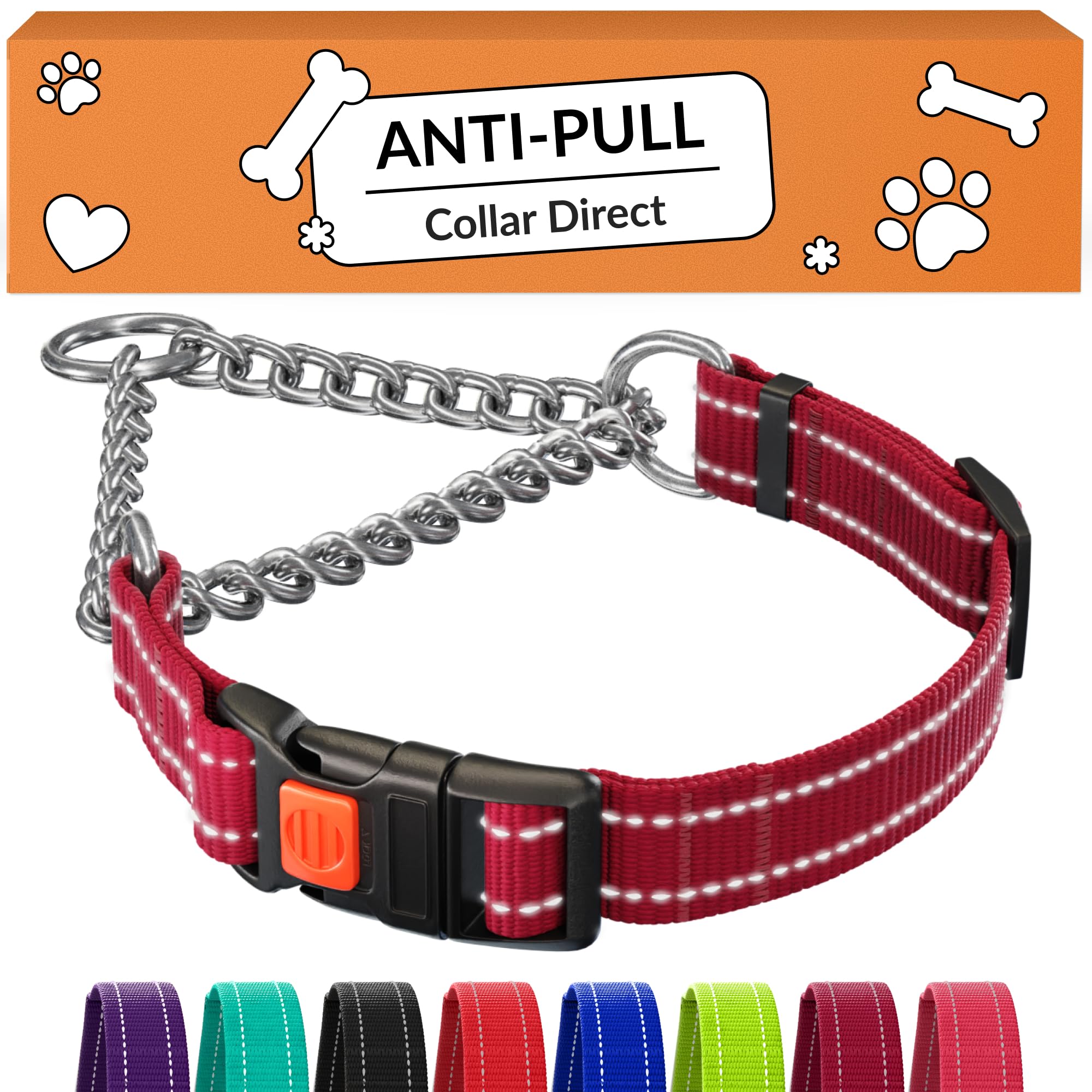 CollarDirect Martingale con cadena de acero inoxidable, ideal para perros activos.