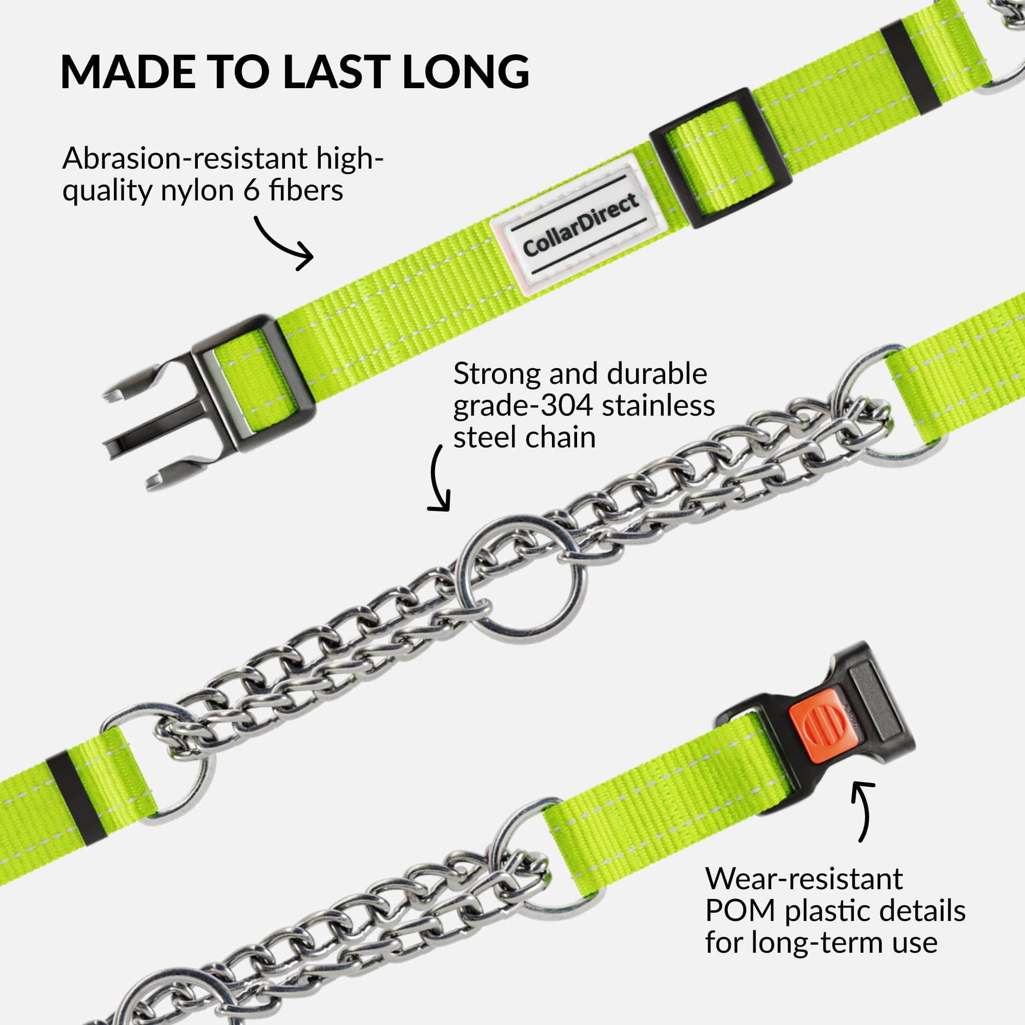 CollarDirect reflective-thread lime-green collar for night visibility