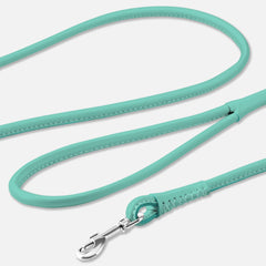 CollarDirect rolled leather leash 6ft blue highlights soft padding for comfortable long-leash strolls.