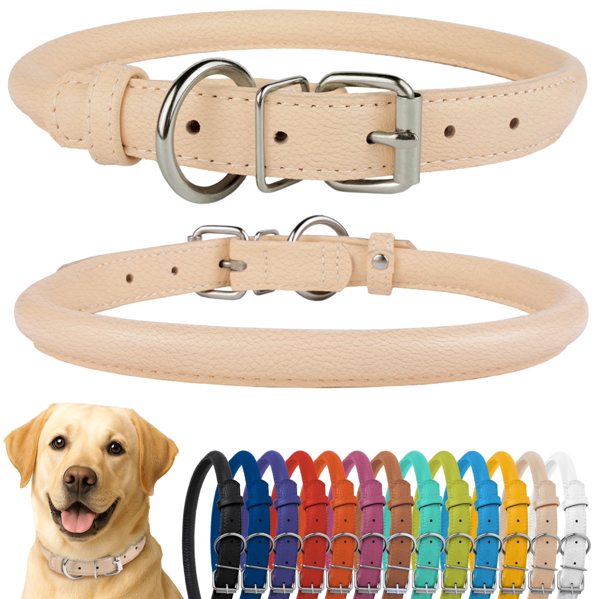 CollarDirect rolled leather collar closeup shows soft texture for gentle grooming.