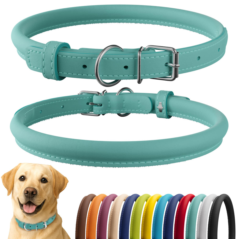 CollarDirect rolled leather collar closeup highlighting soft leather texture