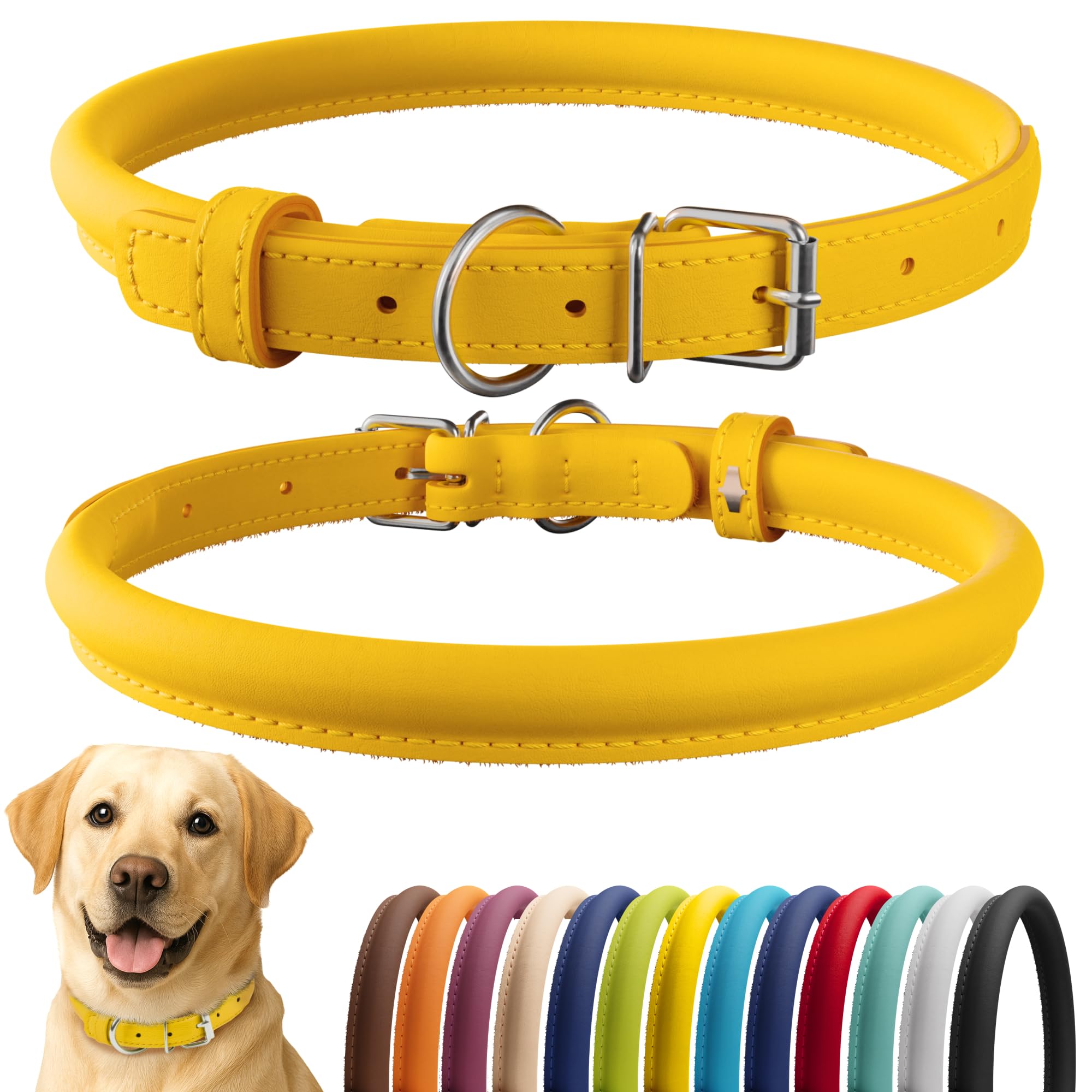 CollarDirect rolled leather collar closeup highlights soft texture for gentle daily wear.