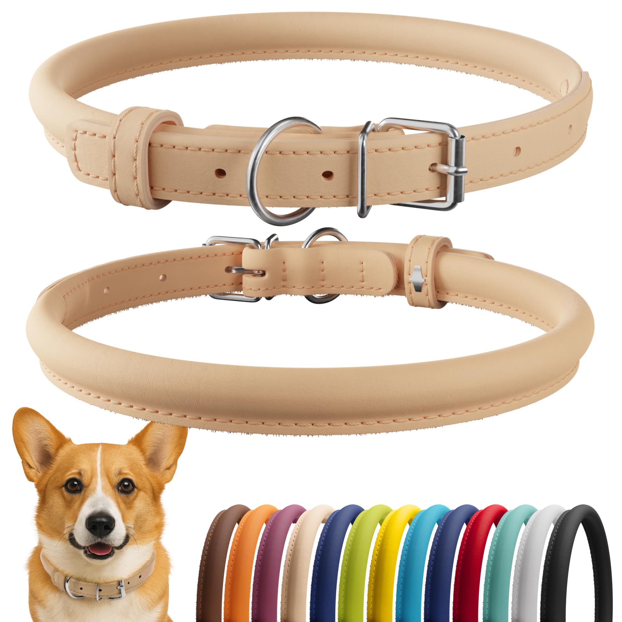 CollarDirect rolled-leather-collar close-up shows soft padding for comfort.