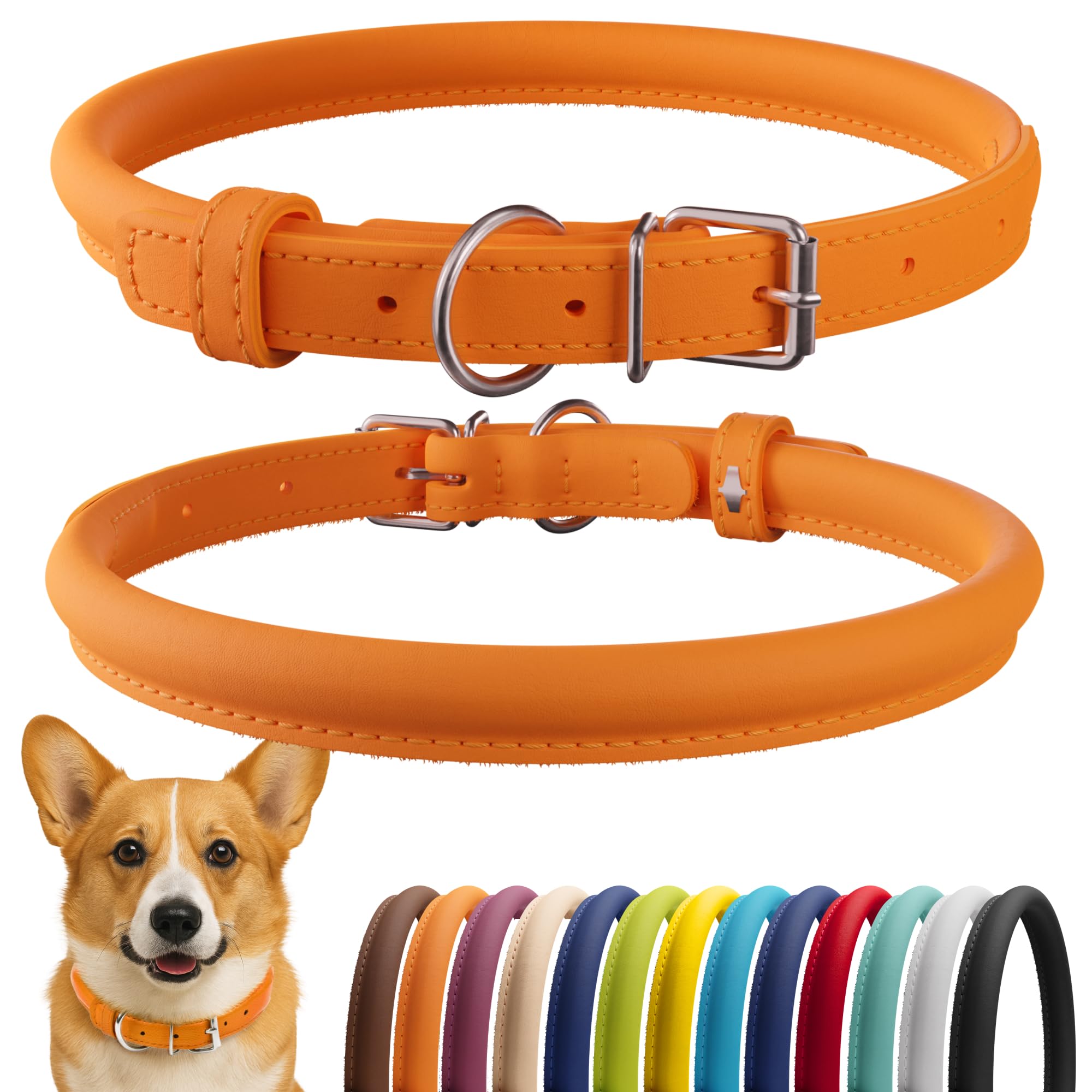 CollarDirect rolled leather collar orange smooth close-up showing soft padding.