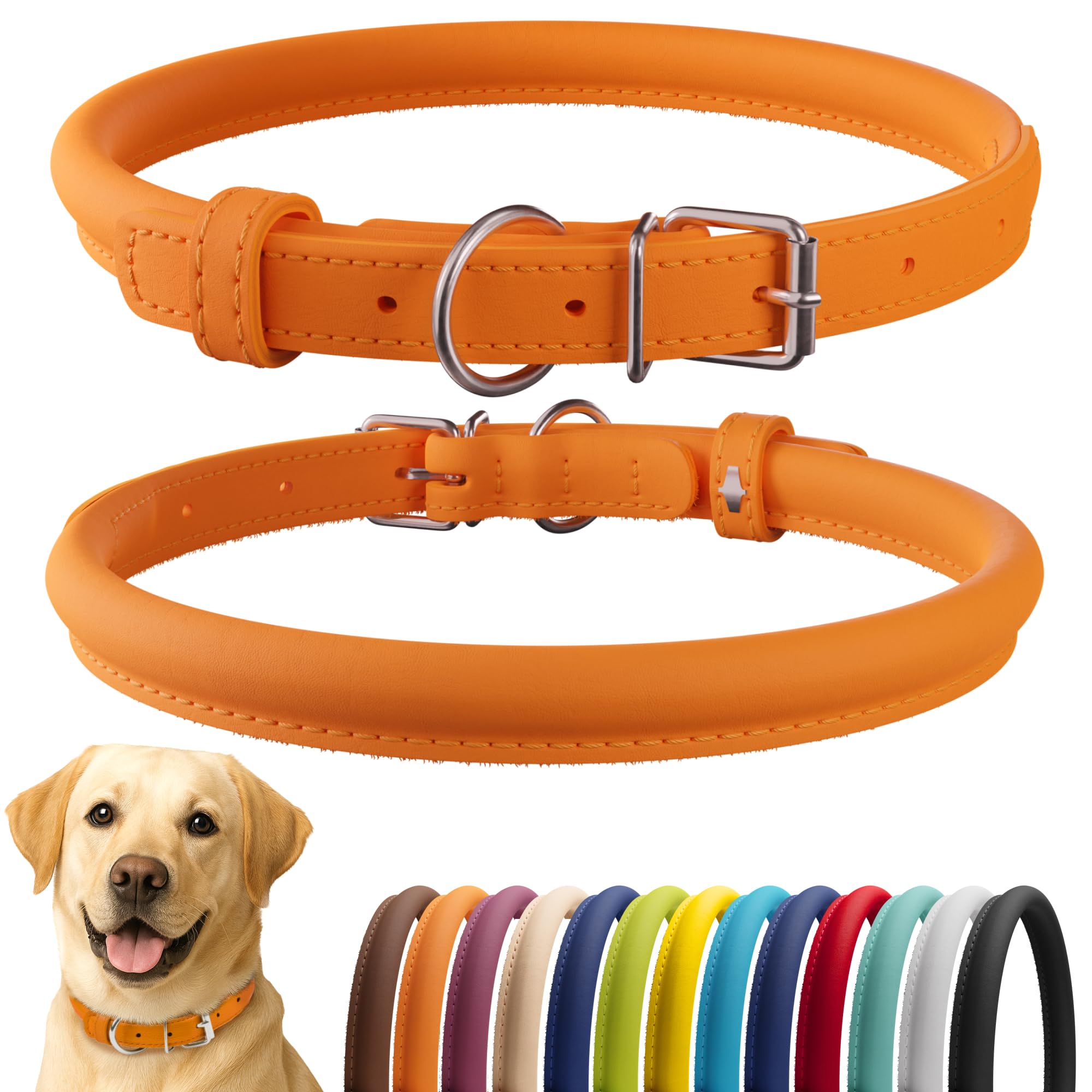 CollarDirect rolled-leather-collar orange smooth for daily comfortable wear