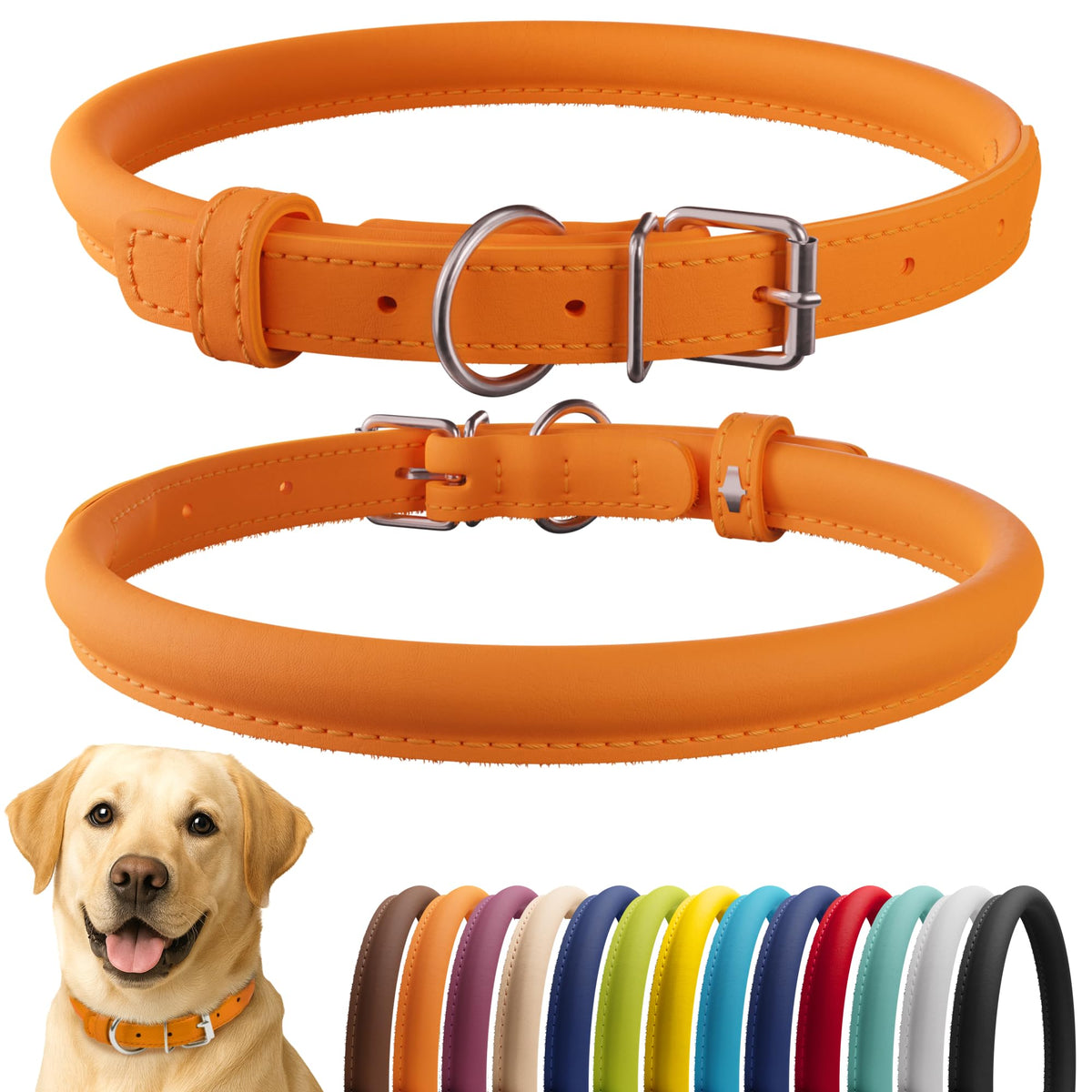 CollarDirect rolled-leather-collar orange smooth for daily comfortable wear