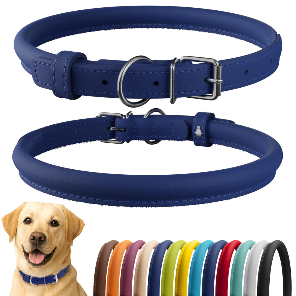 CollarDirect rolled-leather collar in deep blue smooth finish for everyday comfort.