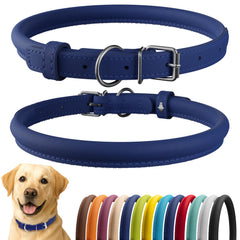 CollarDirect rolled-leather collar in deep blue smooth finish for everyday comfort.