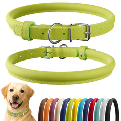 CollarDirect rolled leather dog collar lime green smooth reduces tangling for long-haired breeds.