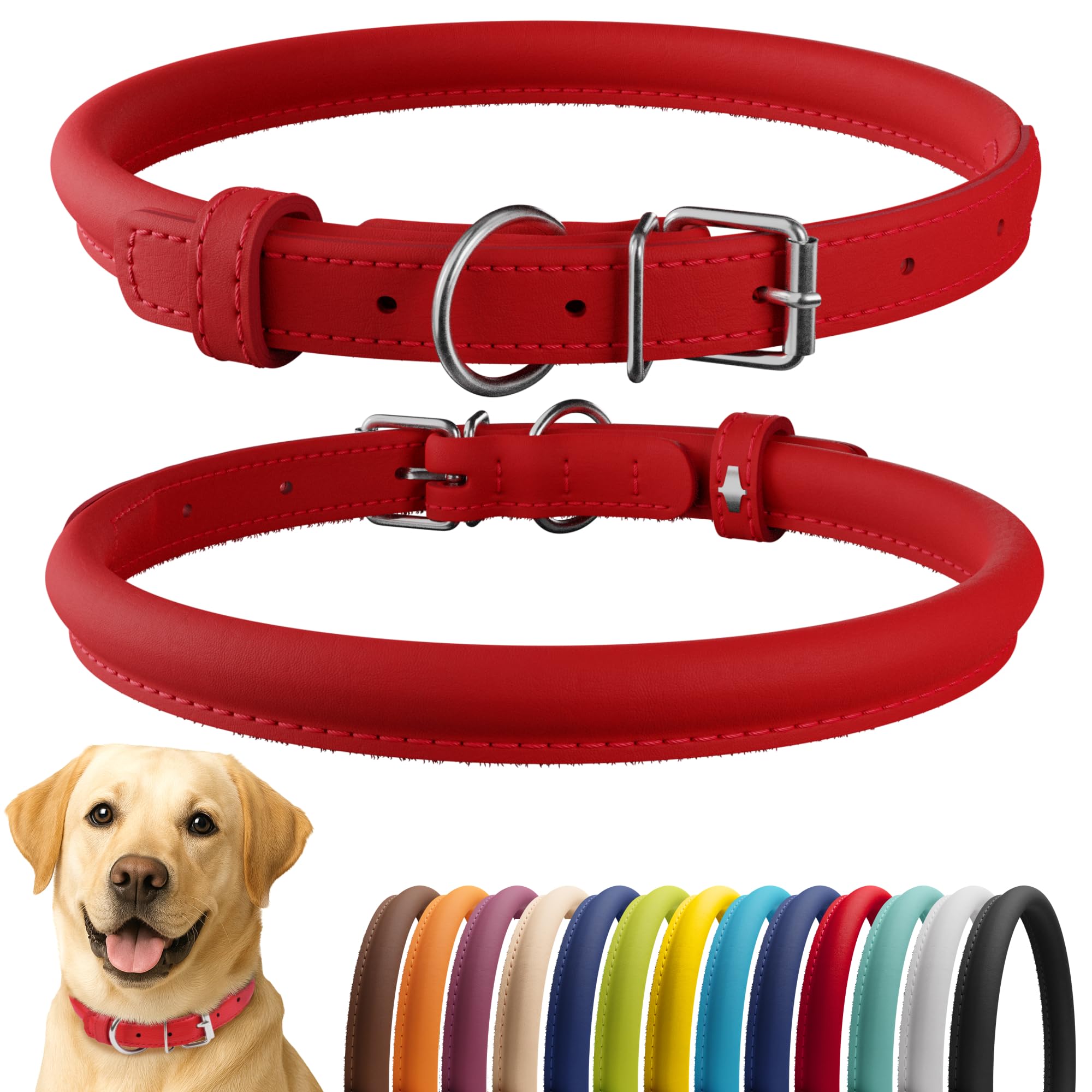 CollarDirect rolled leather dog collar red smooth offers comfortable daily wear and easy cleaning.