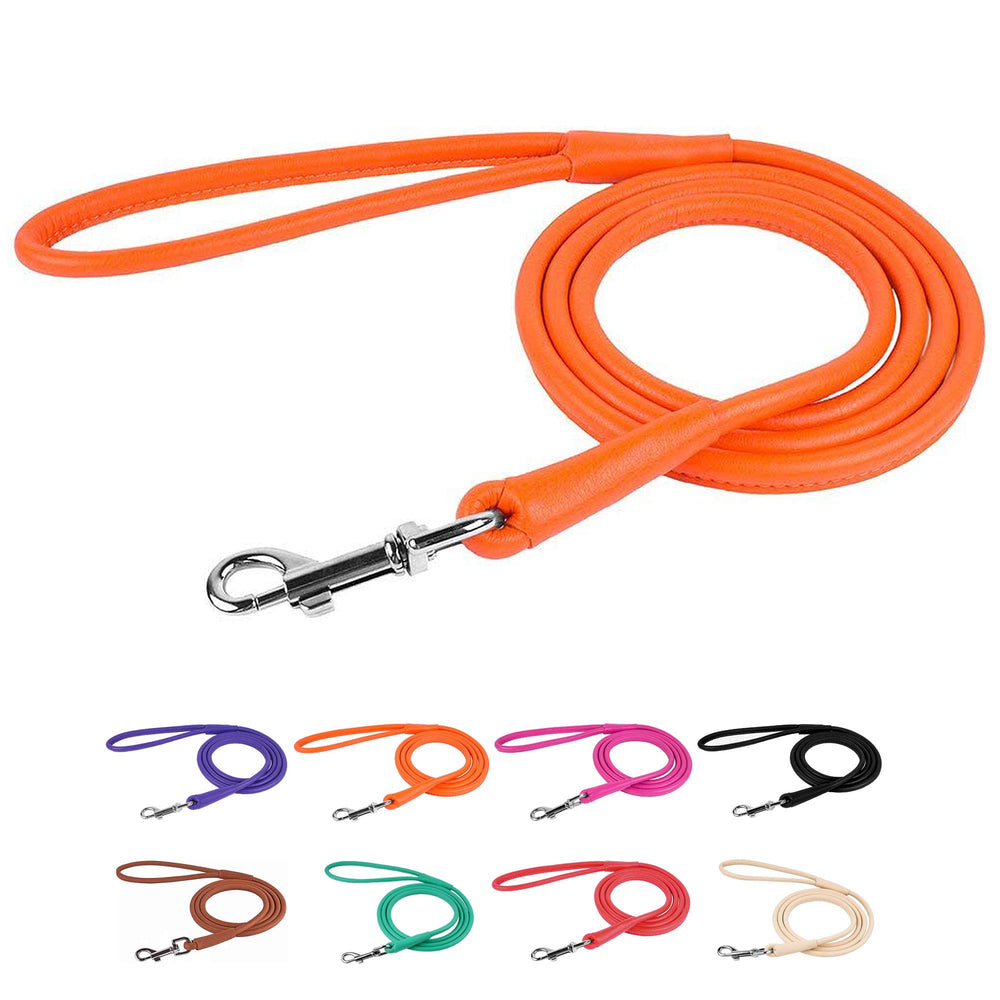 CollarDirect rolled leather leash 4ft black for durable daily walks.