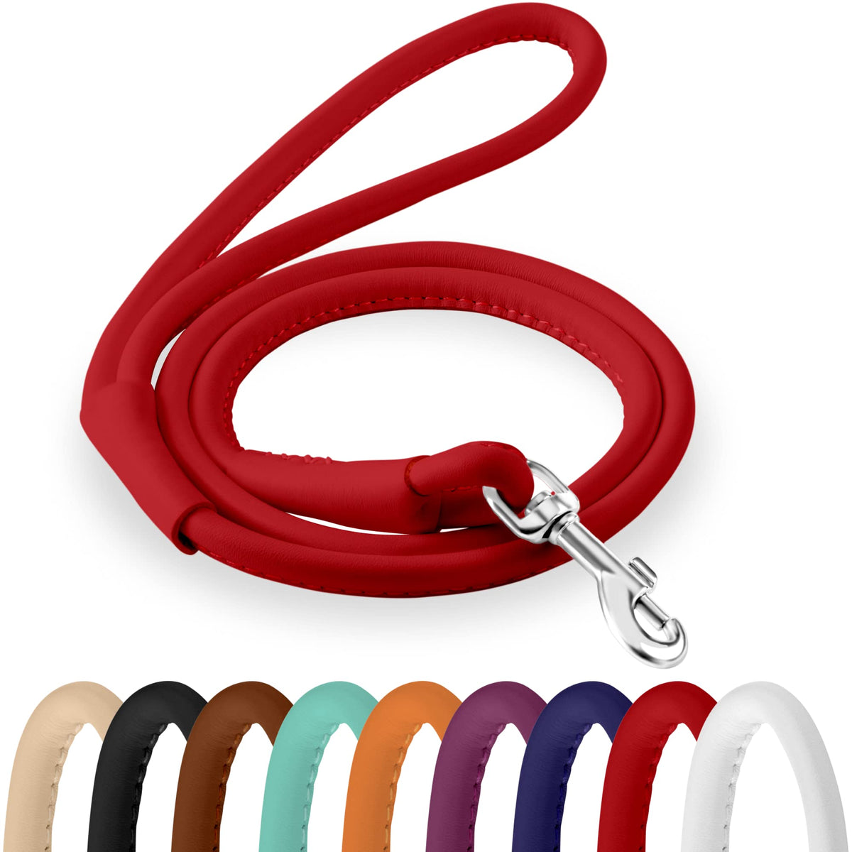 CollarDirect rolled leather dog leash 4ft with padded handle for comfortable training