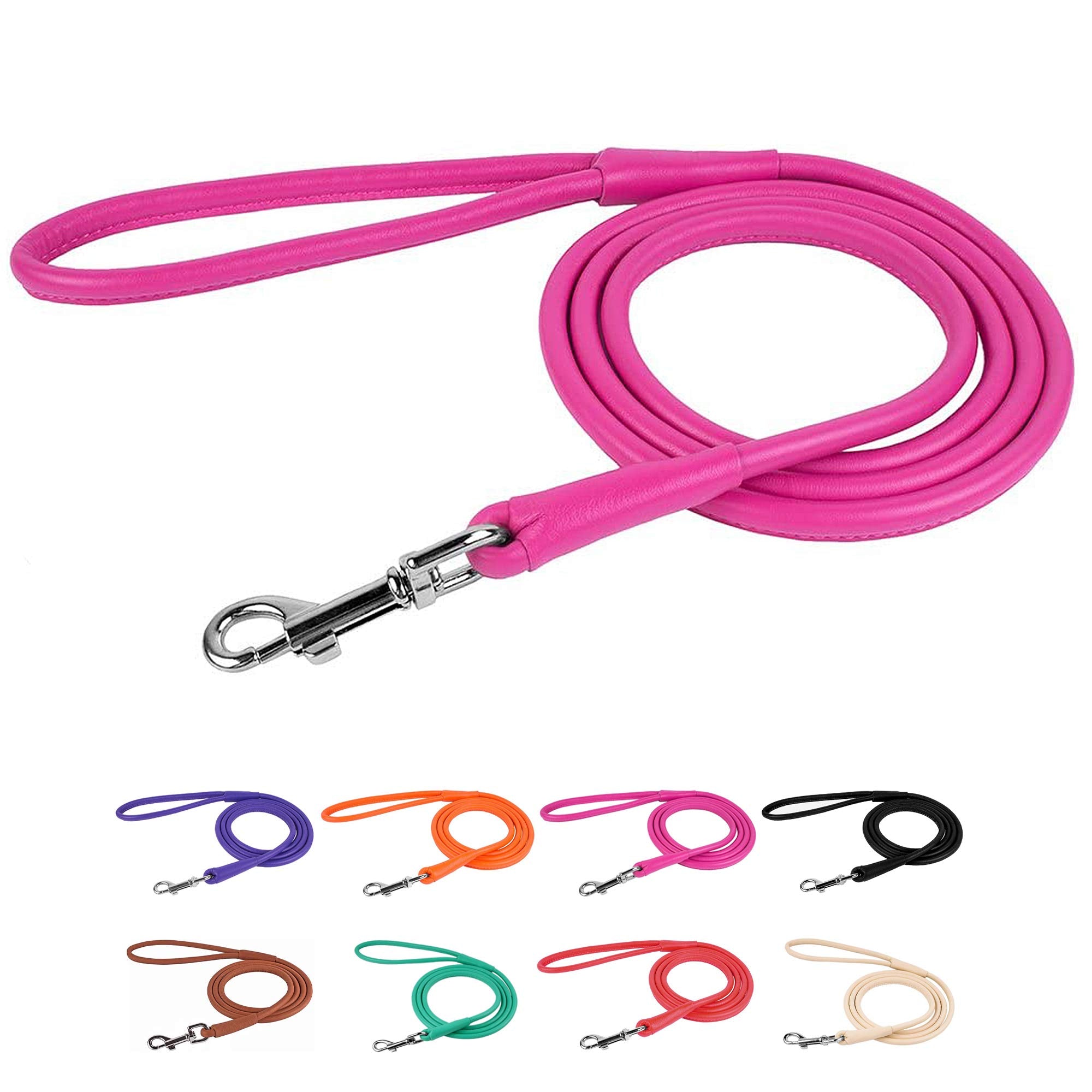 CollarDirect rolled leather dog leash 4ft, comfortable daily walks.