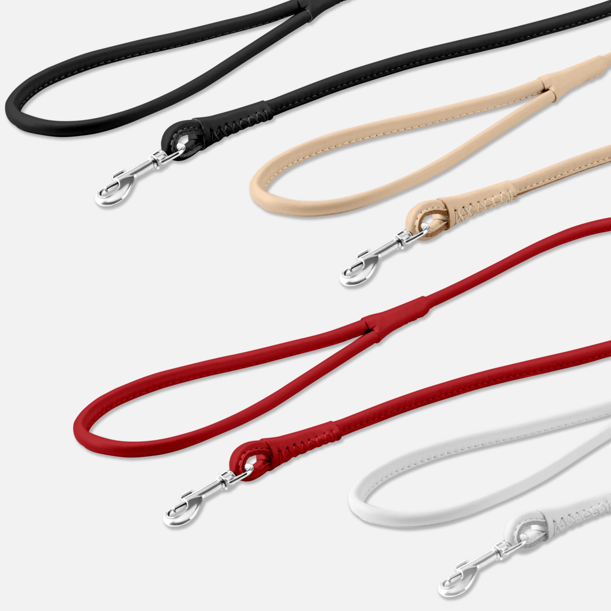 CollarDirect rolled leather dog leash 6ft beige offers versatile everyday use.