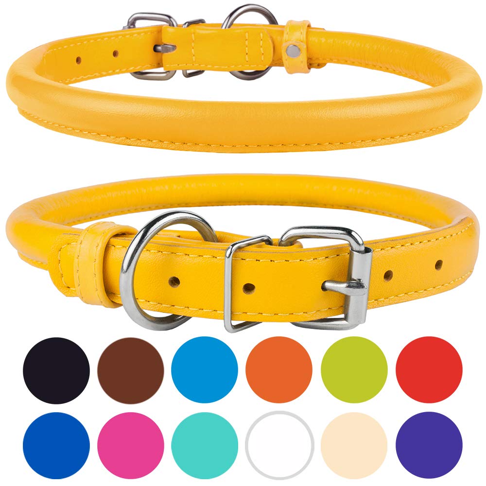 Close-up of CollarDirect soft leather collar highlighting genuine leather and rolled construction.