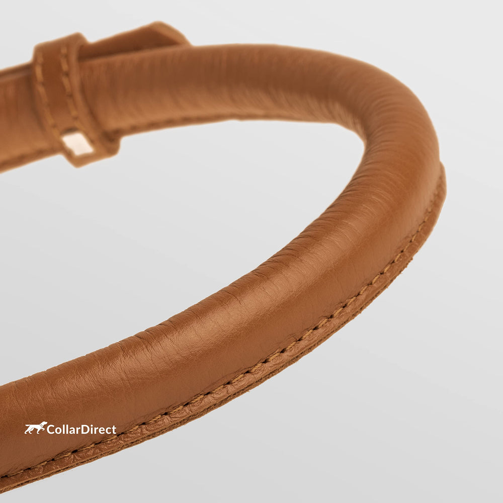 CollarDirect soft padding detail on rolled leather collar.