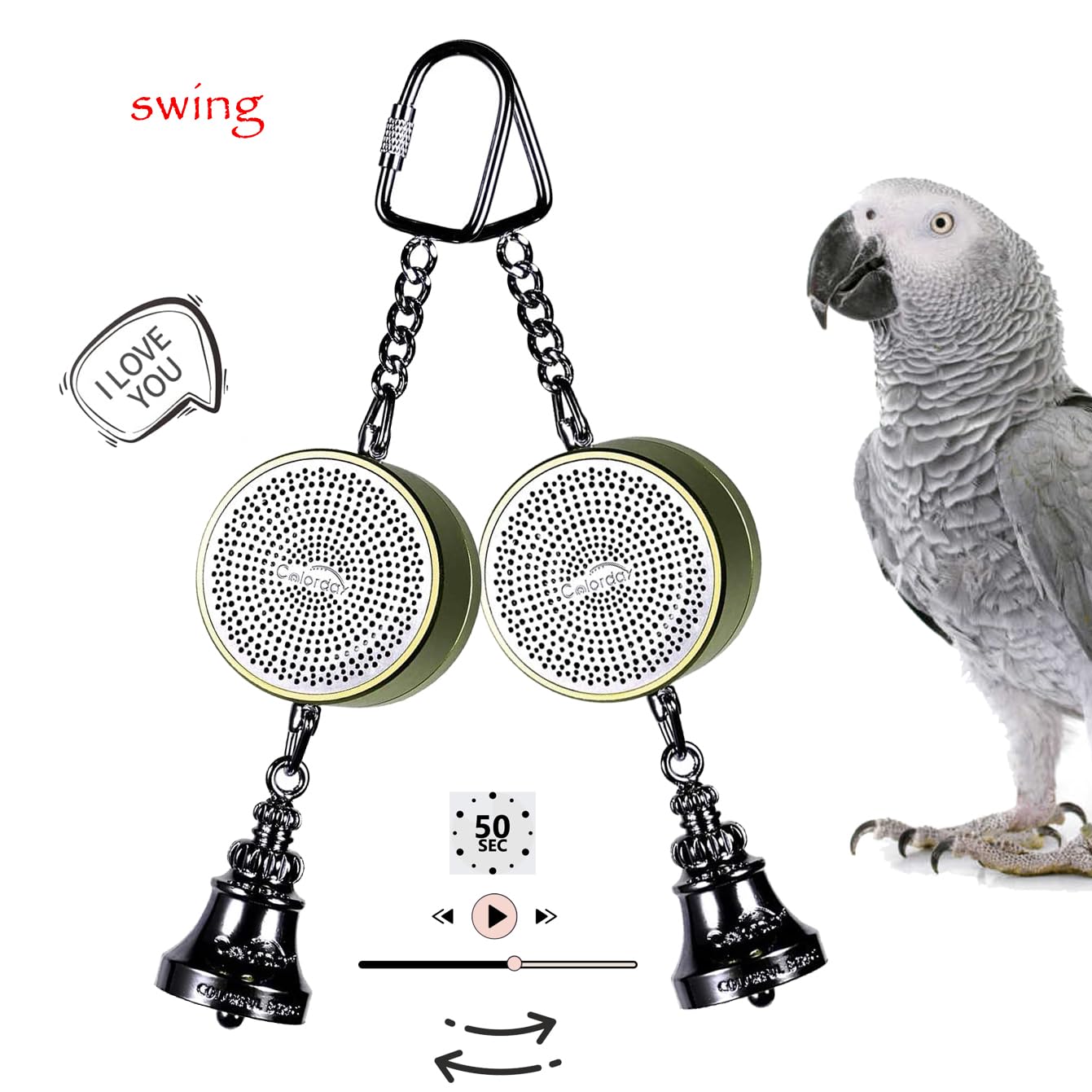 Colorday Bird Toy easy setup blue with simple on/off switch.