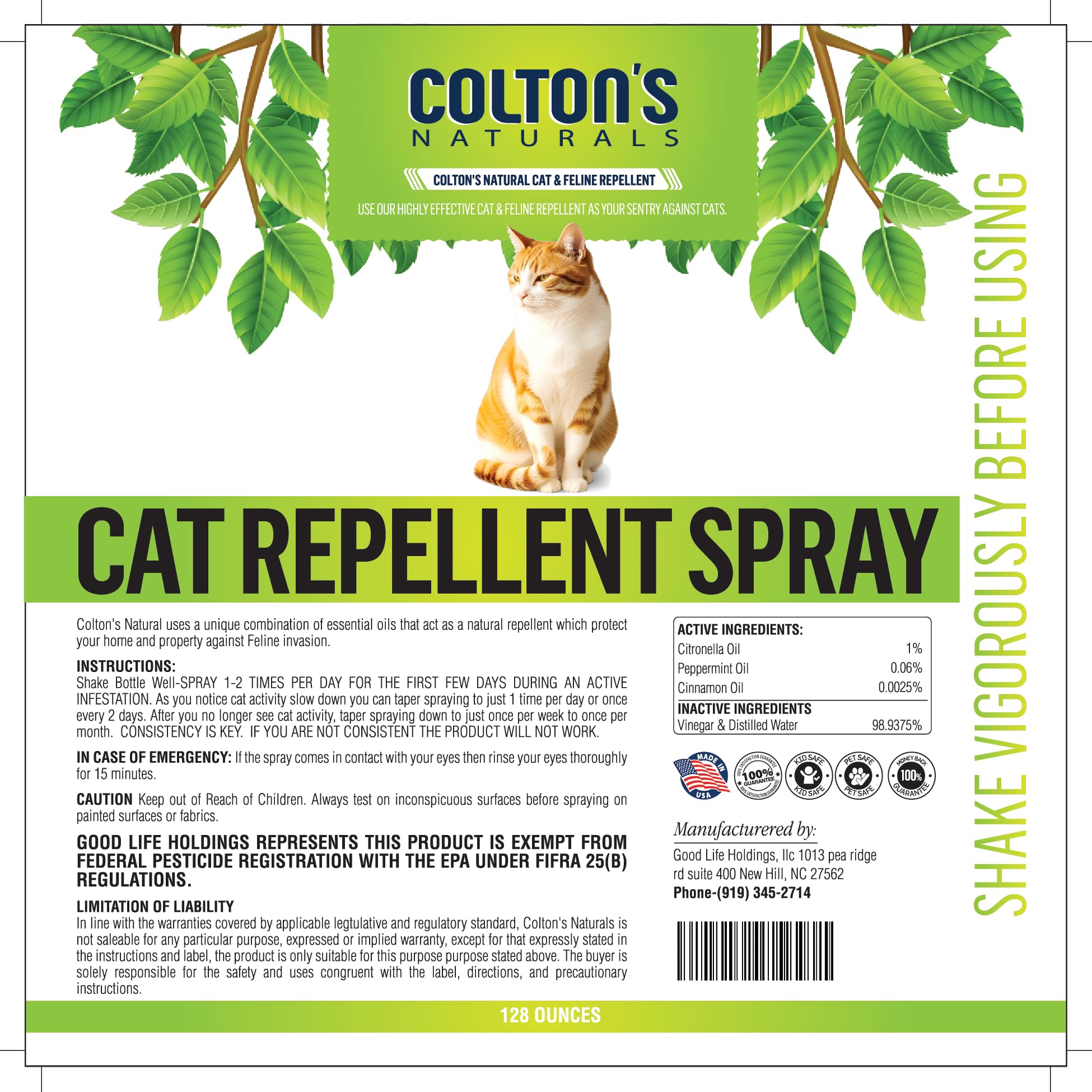 Colton's Naturals cat repellent spray outdoor application area ready to use outdoors