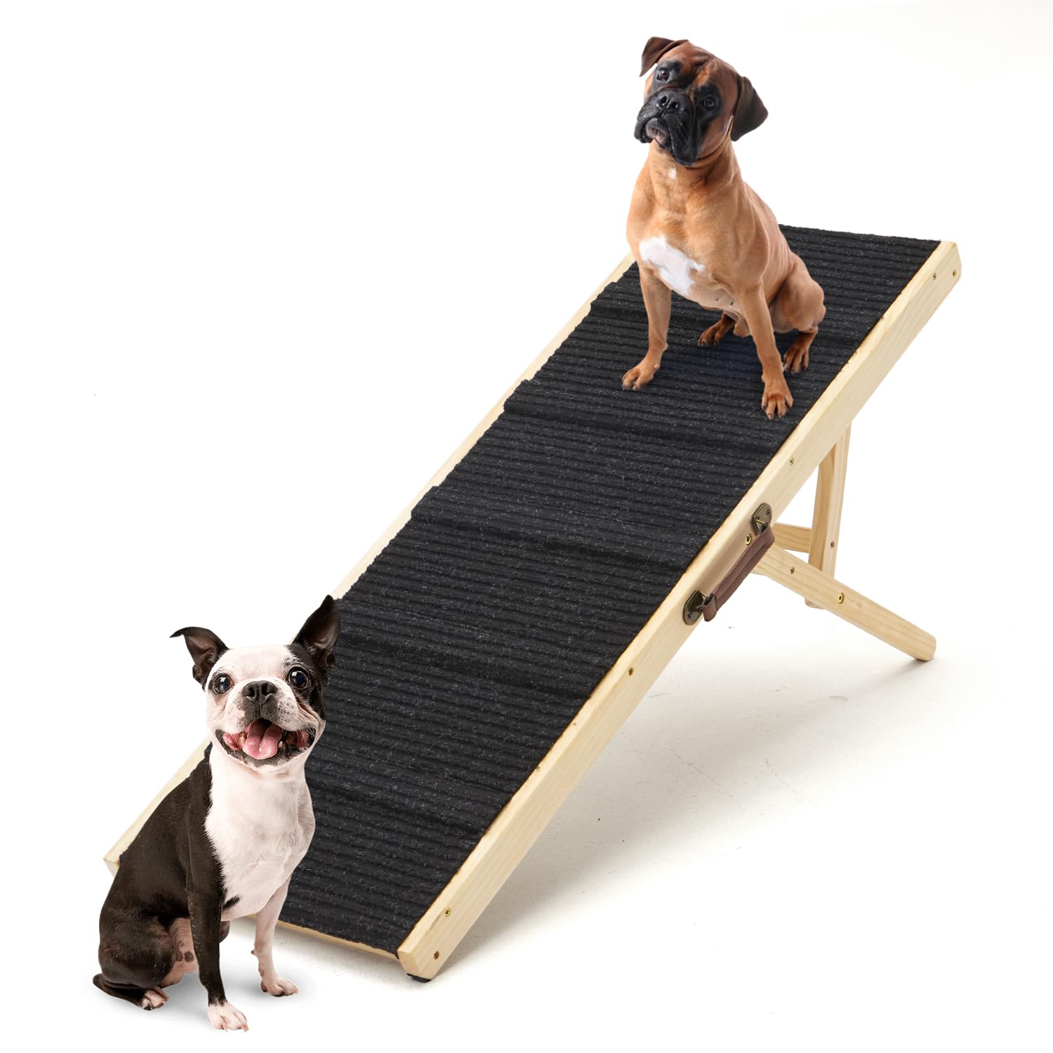 COLZEA dog ramp bed side view shows stable wooden frame for easy bed access