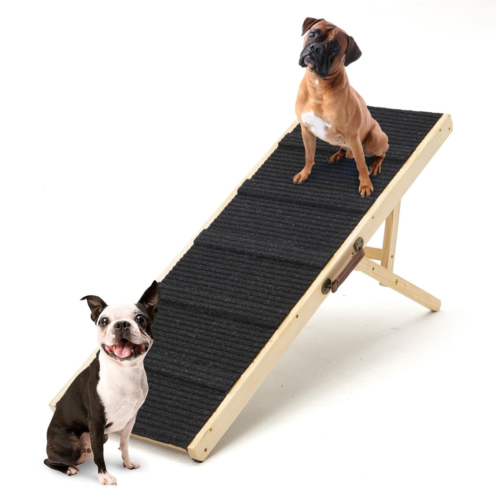 COLZEA dog ramp bed side view shows stable wooden frame for easy bed access