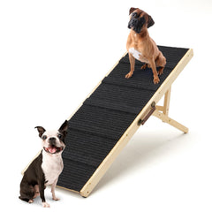COLZEA dog ramp bed side view shows stable wooden frame for easy bed access