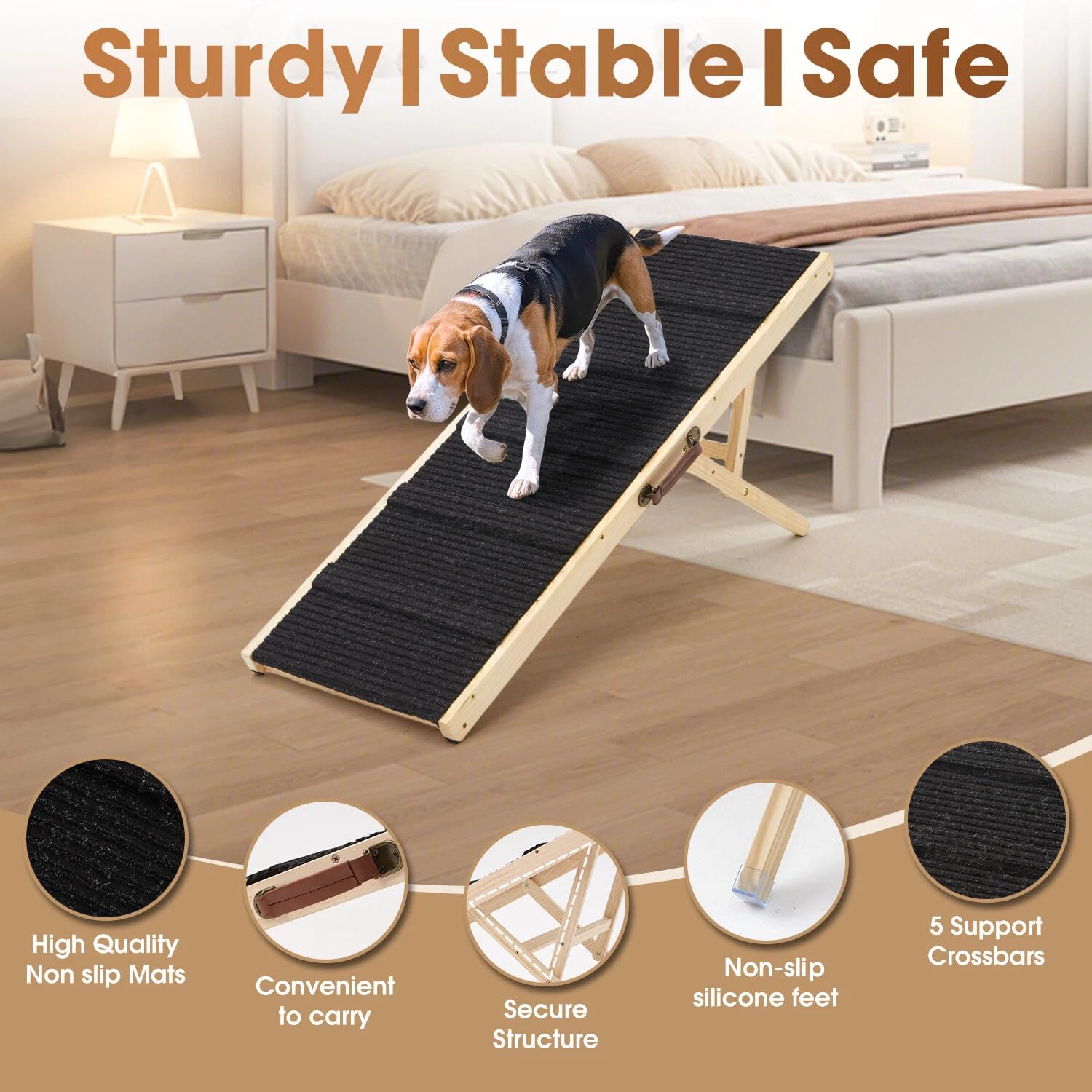 COLZEA dog ramp height-settings demonstrating six adjustable levels for furniture access