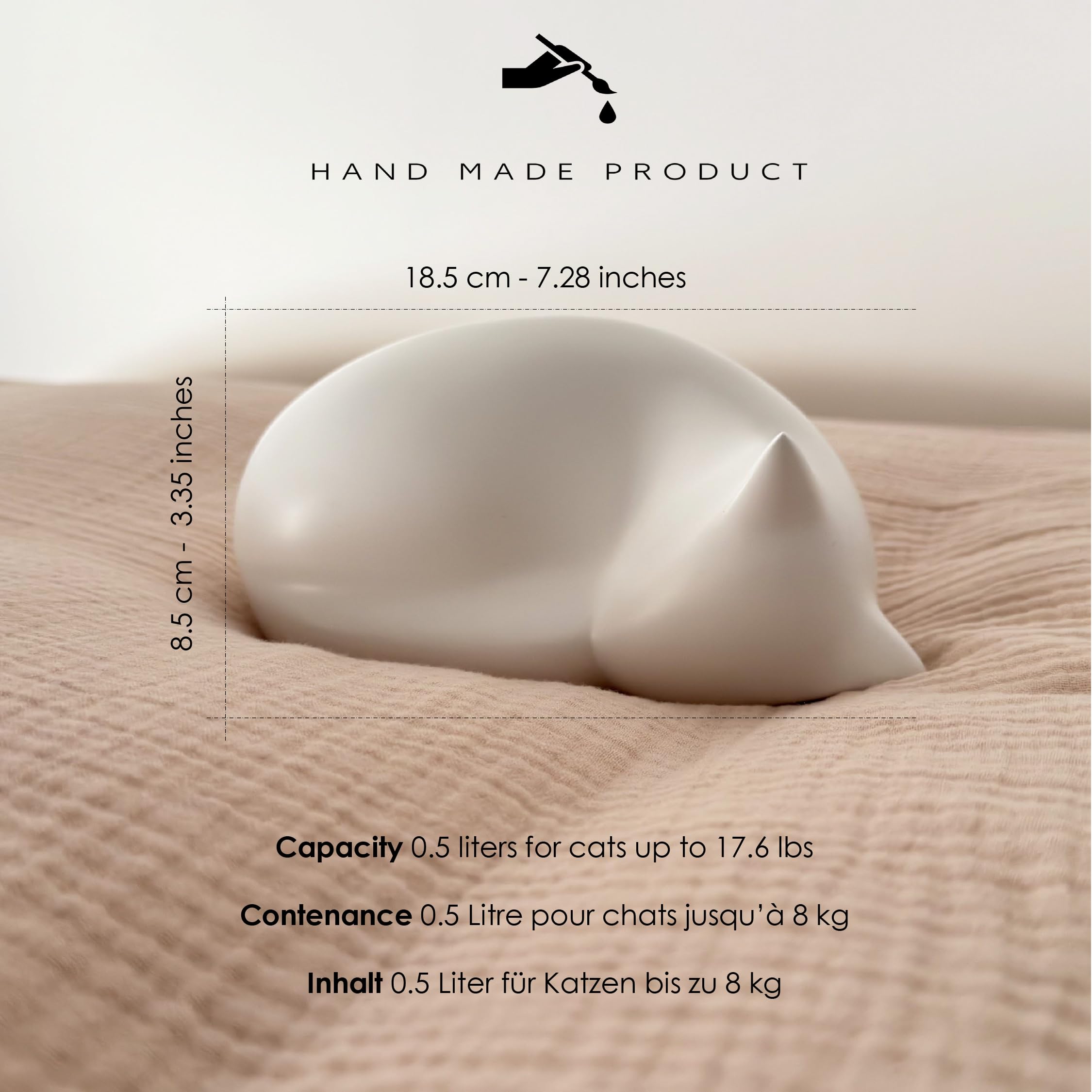Comemori Sleeping Cat Urn White side view shows an elegant keepsake for cherished memories.