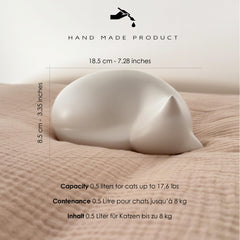 Comemori Sleeping Cat Urn White side view shows an elegant keepsake for cherished memories.