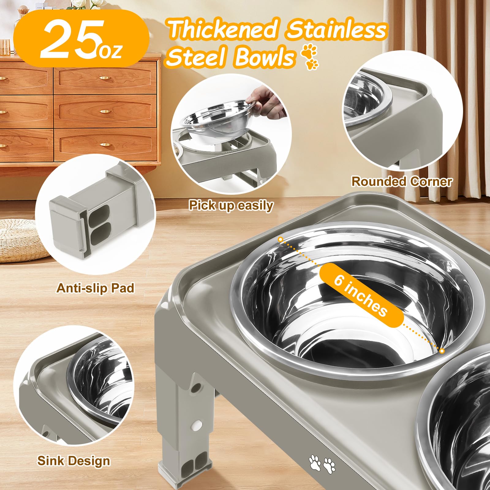 COMESOON adjustable-height 7.5in setting provides comfortable neck alignment during meals